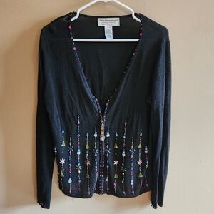 holiday Embroidered Black Cardigan